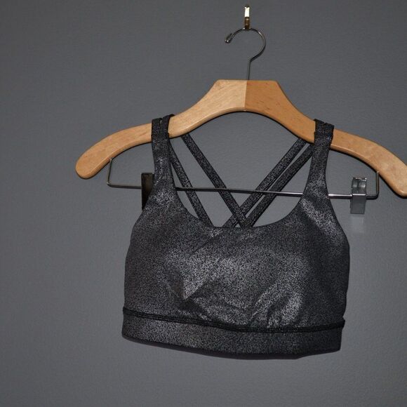 Lululemon Energy Bra In Luminosity Foil Print Black Silver Sz 2 - Picture 4 of 7